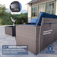 HTERWQEA 6‑Piece Dark Blue Rattan Patio Furniture Set, All-Weather Sectional Sofa with Cushions, Outdoor Conversation Set, Wicker Sofa for Garden, Porch, Backyard