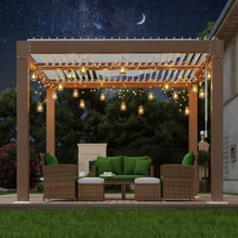 CABIHOME 10' x 10' Louvered Pergola, Outdoor Aluminum Pergola with Adjustable 0°-90° Roof, Reinforced Frame, Hidden Drainage System, Hardtop Gazebo for Patio, Deck, Backyard, Wood Grain