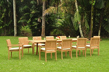 TeakStation 10 Seater Grade-A Teak Wood 11pc Dining Set:118" Rectangle Table and 10 Stacking Napa Arm Chairs #TSDSNPj