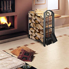 DJVHSRI 29 Inch High Firewood Rack 2-Layer Wood Holder with 4 Fireplace Hooks Tool Set Wrought Iron Fireplace Wood Storage Stacking Rack for Indoor and Outdoor,