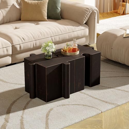 roomfitters 2-Piece Puzzle Table Set, Interlocking Modular MGO Side Tables with 1 Convex & 1 Concave Unit, Antique Copper