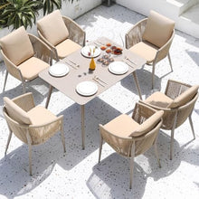 Outdoor Table and Chair Combination, Courtyard Garden, Sunroom, Villa, Internet Famous Hotel Restaurant, Outdoor Leisure, Plastic Wood Long Dining Table p1
