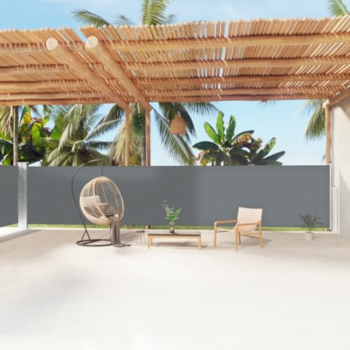 QZZCED Side Awning Anthracite Fabric (100% polyester) with PU coating Retractable Side Awning for Patio and Balcony, Adjustable Sun Shade with UV Protection