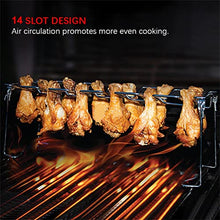 AFPSDLFJDLS BBQ Grill Rack 14 Slots Stainless Steel Barbecue Drumsticks Holder Oven Roaster Stand with Drip Pan Tools(D)