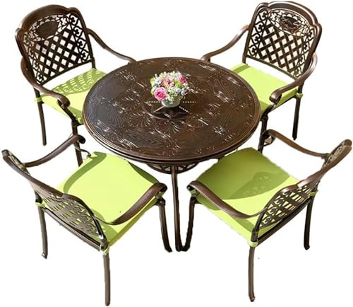 KUYBTU Patio Dining Set Outdoor Patio Cast Aluminium Round Table and 4 Chairs, Suitable for Garden/Courtyard, All-Weather Waterproof Sunscreen, 100X73Cm