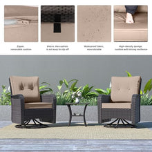 Kurapika 3 Pieces Patio Furniture Set Outdoor Swivel Gliders Rocker, Wicker Patio Bistro Set, Rattan Rocking Chair with Tempered Glass Side Table and Thickened Cushions (Sand)