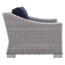 Modway Conway Sunbrella Outdoor Patio Wicker Rattan 2-Piece Armchair and Ottoman Set Light Gray Navy