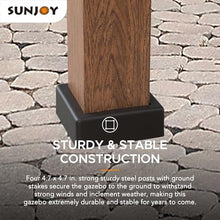 Sunjoy 12.5 x 12.5 ft. Hardtop Gazebo Brown Steel 2-Tier Outdoor with Ceiling Hook