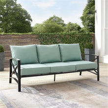 Afuera Living Outdoor Sofa, Metal Frame with Mist Green Polyester Cushions, Oil Rubbed Bronze Finish, Weatherproof, Comfortable Seating for 3, 79 in Wide Patio Couch, Balcony or Porch Furniture