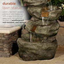 Alpine Corporation 48" Tall Multi-Tier Rock Waterfall Fountain with Cool White LED Lights, Outdoor Water Feature for Backyard, Patio & Garden Decor, Gray