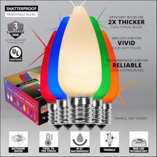 100' C9 OptiCore LED Multi Color Commercial Outdoor Twinkle Christmas Lights – Heavy Duty Twinkle Christmas String Lights; Green Wire (100 Lights, Multicolor Smooth/Opaque)