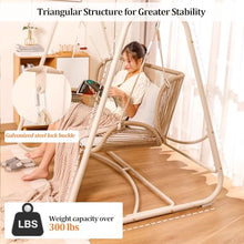 Indoor Outdoor Cloud Swing Chair with Stand, Patio Wicker Glider Loveseat Hanging Swinging with Cushion and Pillows Included, for Patio Balcony Backyard(1-Seater)