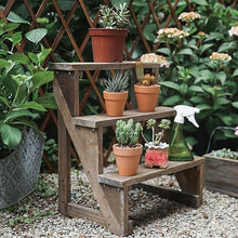 Outdoor Cedar Wood Vintage Floor Flower Rack Garden Flower Store Three Small Ladder Frame Flowerpot Stand Indoor Flower Stand For Living Room Patio Balcony Planter Classical Ladder Plant Holder