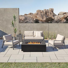 Real Flame Aegean 50in Rectangle Propane or Natural Gas Fire Pit Table, 50,000 BTU, Powder-Coated Steel, Push-Button Ignition, Lava Rock, Storage Cover, Stainless Steel Burner with Lid - Black