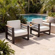 Christopher Knight Home Giovanna Aluminum Lounge Chair Outdoor Set of 2 with Removable Cushion, Metal Frame Patio Accent Chair, Patio Garden Comfy Reading Chair, Black+Beige