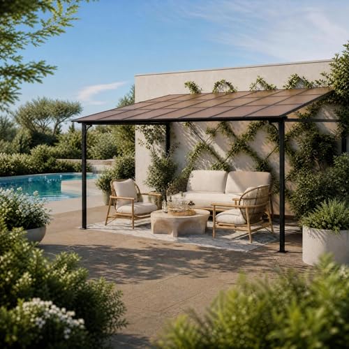 IDEALHOUSE 12x14ft Lean to Gazebo Hardtop Wall Mounted Patio