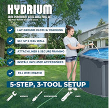 Bestway Hydrium 24' x 12' x 52" Above Ground Pool, Oval Steel Side Wall Frame Outdoor Swimming Pool Set with Sand Filter Pump, Polysphere Filtration Balls, Ladder & Accessories