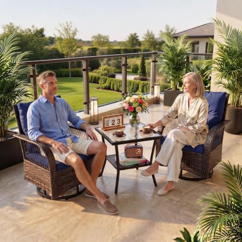 Hosslly Wicker Patio Furniture Set with Swivel Glider Chairs, Side Table
