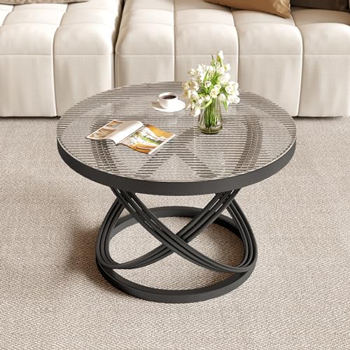 Round Glass Coffee Tables for Living Room, Simple Modern Center Table, Coffee Table for Living Room with Round Corners, for Living Room Home Office(Black,50cm/19.7in)