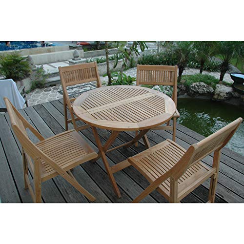 Anderson Teak Windsor Round Bistro Set - Folding Table & Chairs 5-Piece