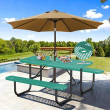 esheno 6FT Rectangular Outdoor Picnic Table with Attached Benches, Heavy-Duty Expanded Metal Mesh Patio Table, Commercial-Grade Outdoor Seating for Park, Backyard, Deck, Lawn, Green