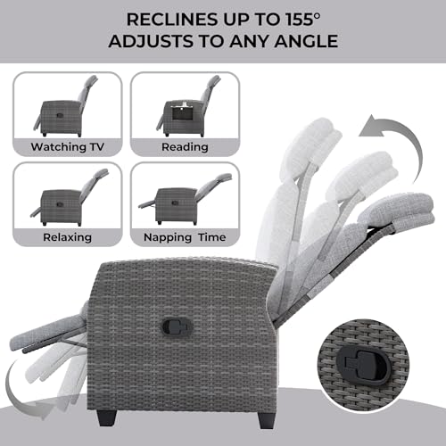 Reljofum Outdoor Wicker Recliner Chair Set of 2 Grey