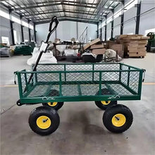 ZGLINMZ Folding Garden Cart with Mesh Panels Durable 4-Wheel Steel Utility Wagon for Yard Work Outdoor Transport Heavy-Duty and Easy to Maneuver