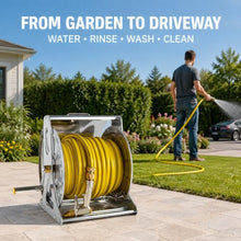 304 Stainless Steel Garden Hose Reel, Wall Mounted or Freestanding, Manual Crank, Holds up to 164 ft of 1/2 Inch Hose, Brass Fittings and Metal Nozzle 40m