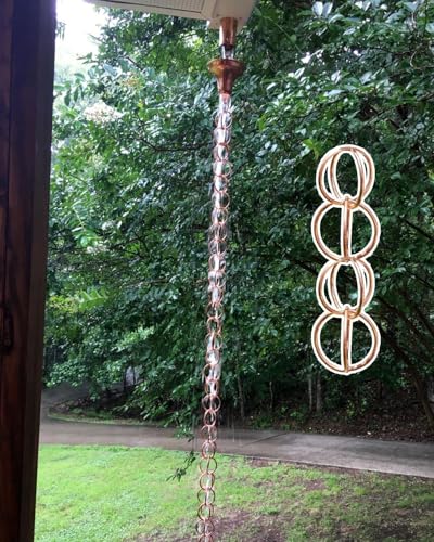 WhamtL Circles Rain Chain Copper Color, Metal Ornamental Gutter Rain Chain Eaves Drainage, Modern Double Loop Alternative Downspout Gutter Chain(Style1,7m (23ft))