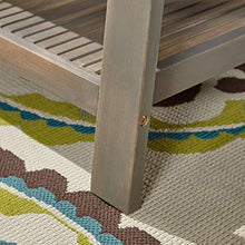Great Deal Furniture Acacia Wood Loveseat and Coffee Table Set for Patio Gray Finish with Teal Cushions