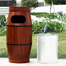 GLigeT Garbage Cans Outdoor Trash Can, Antique Wood Grain Cylindrical Trash Can with Inner Bucket and Top Planting Flower Trough, Large-Capacity Trash Can, 13.2 Gallons Outside Trash Bin
