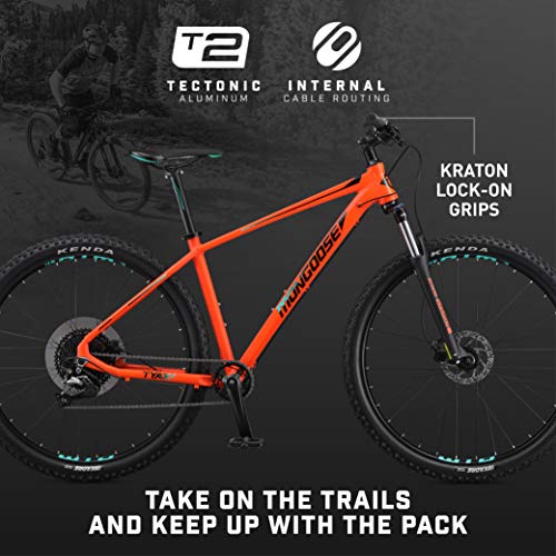 Mongoose Tyax Comp Adult Mountain Bike 29-Inch Wheels Tectonic T2 Aluminum Frame Rigid Hardtail Hydraulic Disc Brakes Mens Large Frame Orange
