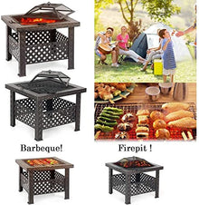 BBQ Grill Outdoor Outdoor Fire Pit with BBQ Grill Shelf Metal Garden Fireplace Patio Firepit Stove Brazier Outdoor Fireplace BBQ Grill Poker,Outdoor Fire Pits