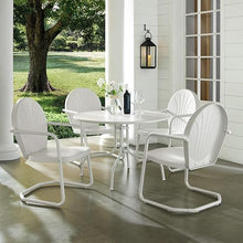 Pemberly Row 5 Piece Metal Patio Dining Set, Steel Construction, White Powder-Coated Finish, UV Resistant Outdoor Furniture, Includes 1 Table and 4 Chairs, Easy Assembly for Backyard or Garden Use