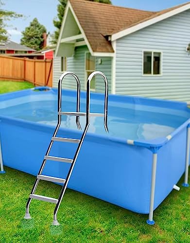 Double Sided Pool Slides for Above Ground Pool Ladder 53'' Pool Step Pool Ladder, Anti-Slip 4 Step Above Ground Pool Ladder, Stainless Steel Pool Stairs