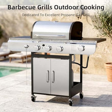 COWSAR 3 Burner Gas Grill, 34,000 BTU Stainless Steel BBQ Grill with Side Burner, Porcelain-Enameled Cast Iron Grates, Pull-Out Grease Tray for Patio, Backyard & Outdoor Cooking