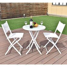 DUYHBAWRS 3 PCS Folding Bistro Table Chairs Set Garden Backyard Patio Furniture White Loveseat Coffee Table