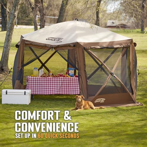 CLAM Quick Set Pavilion Portable Pop Up Outdoor Gazebo Tent with Tarp Cover Tan