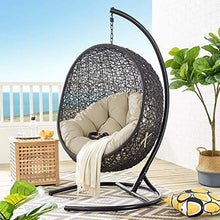 Modway Encase Wicker Rattan Outdoor Patio Swing Chair with Stand Black Beige