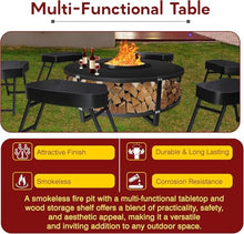 FEBTECH - 21.6'' Smokeless Firepit with Tabletop, Chairs, and Storage Shelf
