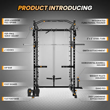 STMHOM Power Cage with Smithbar, 2000 Lbs Rack, Cable Crossover, LAT Pulldown, Black