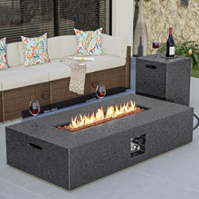 COSIEST 56" Rectangular Outdoor Propane Fire Pit Coffee Table w Concrete Rectangle Base, Certified, 50,000 BTU, Free Lava Rocks and RainCover, Fits 20lb Tank Outside,Tank Cover, Gray