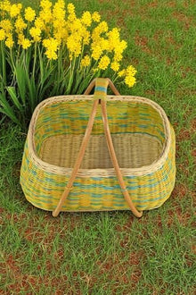 Handmade Woven Picnic Basket Organizer 18x14 inches Rattan Oval Decorative Storage - Multicolor