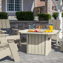Oasis 5-Piece Conversation Set with Fire Pit Table, 4 Italica Modern Adirondack Chairs and 40” Fire Pit Table with Glass Wind Guard and Rain Cover, Whitewash