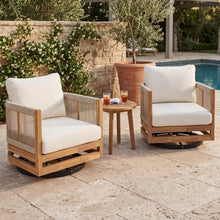 Christopher Knight Home Sue Outdoor Acacia Wood Swivel Accent Chairs Set of 2 with Cushions, 360° Rotating Lounge Chair Outdoor with Rope Accent, Outdoor Swivel Chairs for Garden, Natural + Beige