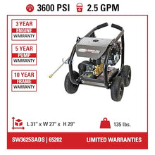 Simpson Cleaning 3600 PSI Gas Pressure Washer, 2.5 GPM Power Washer for Industrial Use, CRX210 Engine, 25-Foot Hose, SuperPro Roll-Cage, 49-State (SW3625SADS-S)