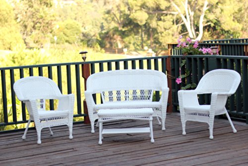Jeco 4pc White Wicker Conversation Set White