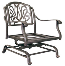 Patioland Elizabeth Outdơr Patio Rocker Club Chair Dark Bronze Cast Aluminum, Set of 4, Premium Linen Sesame Cushions