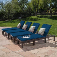 Noble House Jamaica MultiBrown Wicker Chaise Lounge Set of 4 with Blue Cushion