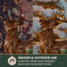Fraser Hill Farm 5-Ft. Tall Standing Reindeer Holiday Figurine with Metallic Finish, Oversized Indoor or Outdoor Christmas Decoration with Long Lasting Multi-Color LED Lights